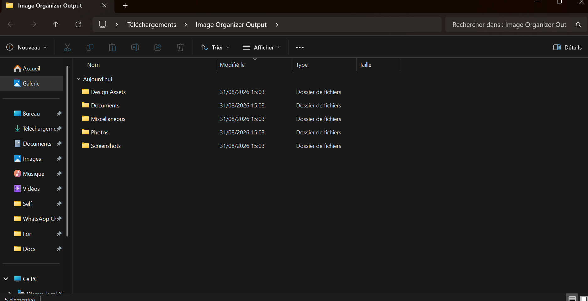 Windows File Explorer showing folders produced by a Galoria image organization run